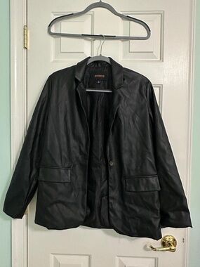 Ambiance Black Faux Leather Shirt Jacket Blazer